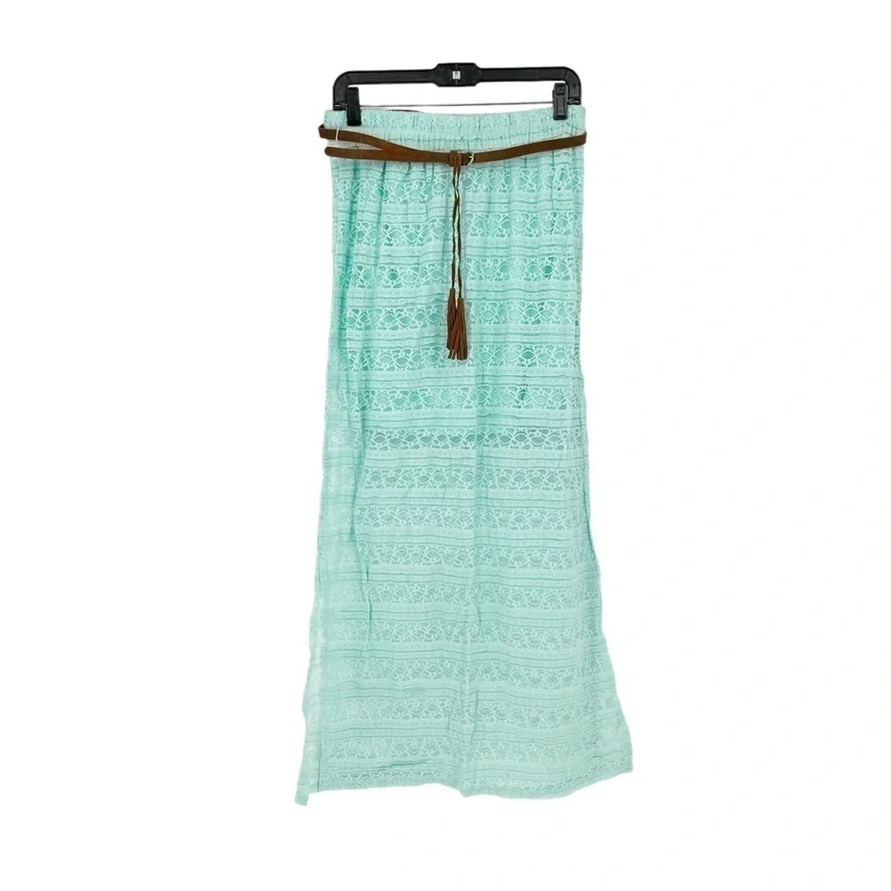 No Boundaries Mint Green Lace Maxi Skirt Large Boho Festival Summer Fairy Whimsy